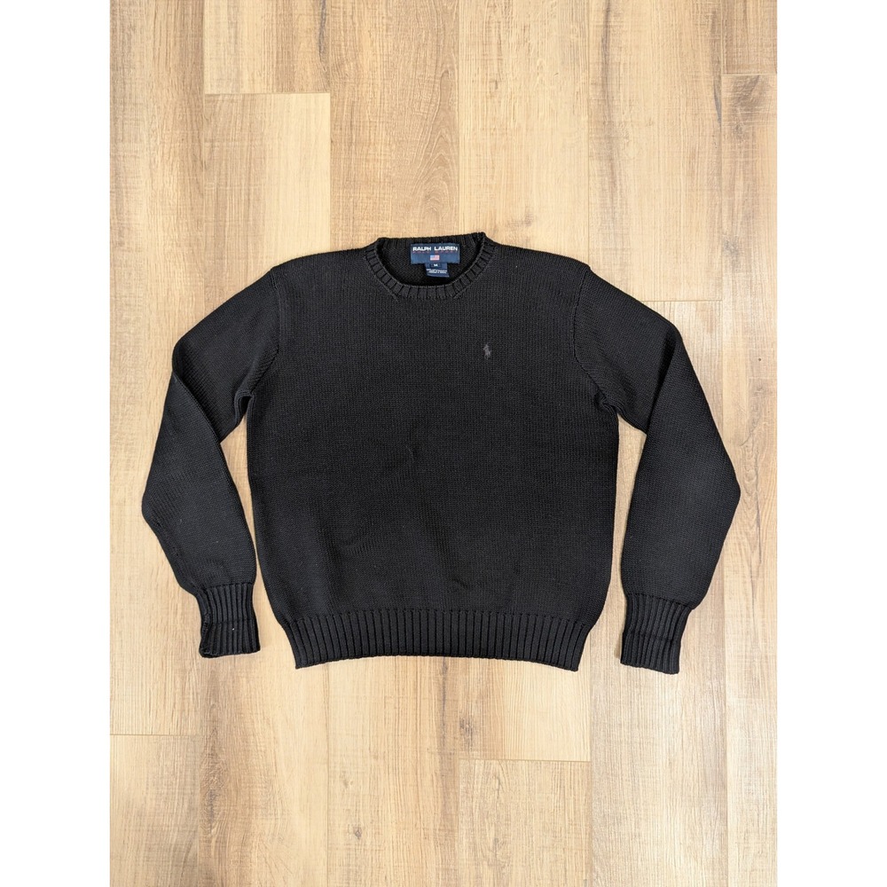 Vintage 90s Polo Sport Ralph Lauren Black Shaker Knit Cotton Crewneck Sweater M